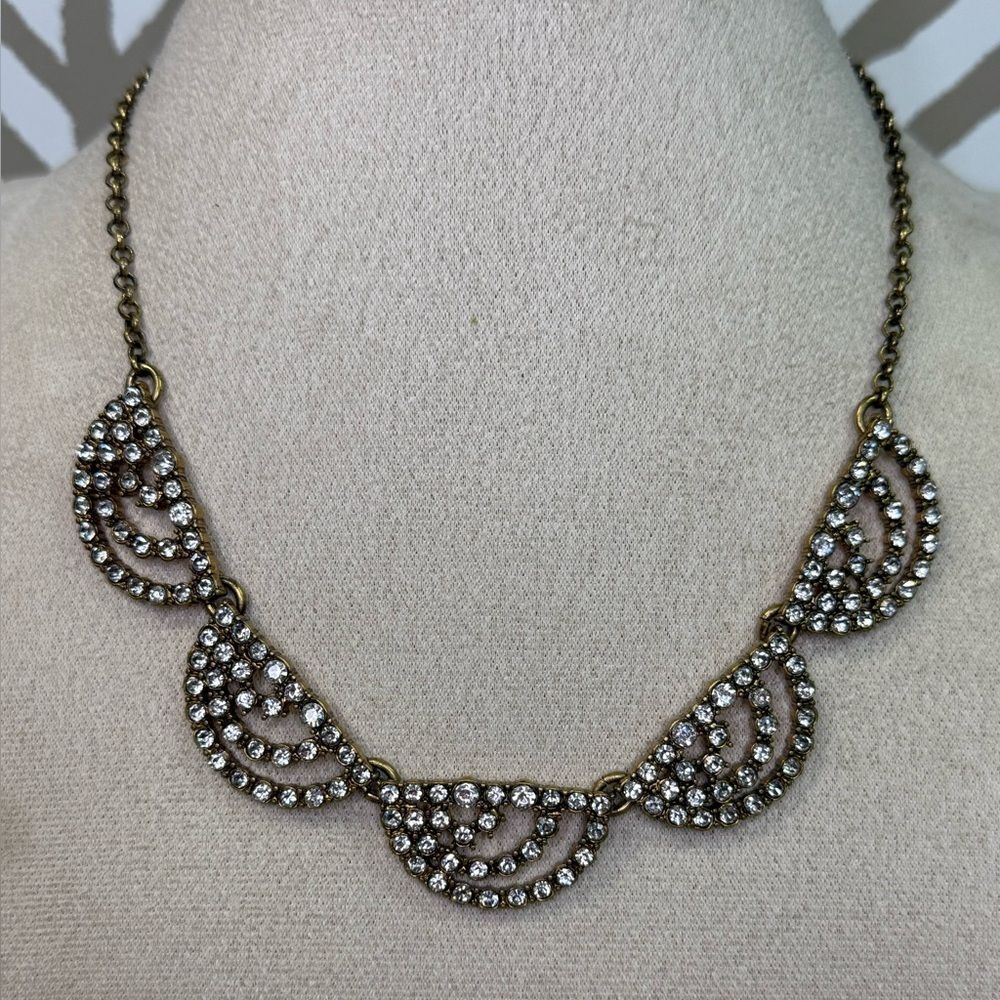 J Crew Gold Scallop Clear Crystal Necklace
